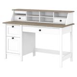 Bush Furniture Mayfield 54W Computer Desk w/ Drawers & Desktop Organizer in Pure White & Shiplap Gray - MAY003GW2