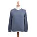 'Men's V-Neck Cotton Blend Pullover in Indigo from Peru'