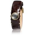 Dolce & Gabbana D&G Ladies Cottage Quartz Watch DW0352 with Silver Analogue Dial, Stainless Steel Case in A Gold Coloured IP Finish and Dark Brown Leather Strap