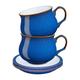 Denby - Imperial Blue Tea Cup and Saucer Set of 2 - 200ml Stoneware Ceramic Coffee Mug and Saucer Set - Tea Party Set - Dishwasher Safe, Microwave Safe - Royal Blue, White - Chip Resistant