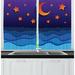 East Urban Home 2 Piece Night Ocean Cartoon Like Paper Cut Style Dreamy Crescent Moon & Stars Waves Kitchen Curtain Set Polyester | Wayfair