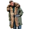 Aox Mens Casual Faux Fur Hood Warm Thicken Lined Winter Coat Plus Size Lightweight Outdoor Jacket Parka (L, Brown Green)