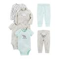 Simple Joys by Carter's Unisex Baby 6-teiliges Set, Bodys (Kurz- und Langarm) und Hosen, Grau/Minzgrün/Elefant/Lamm, 12 Monate