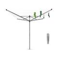 Brabantia - Lift-O-Matic - 50 Metres of Clothes Line - Adjustable in Height - UV-Resistant & Non-Slip Lining - Umbrella System - Rotary Dryer with Ground Spike 45 mm - Metallic Grey - ø 295 cm