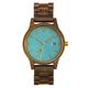 Opis UR-U1: Black Sandalwood Wooden Wrist Watch for Men/Women, Ladies/Gents, Unisex with Embossed Dial Face in Turquoise and Gold Metal Parts - Opis Wood Watch