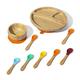 Avanchy Toddler Baby Feeding Suction Plate, Bowl, Forks, Spoons Set, Soft Tip Silicone Spoon Babies Set, Divided Bamboo Stay Put Plates, Fits Most Eating Highchairs, Orange