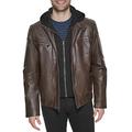 Calvin Klein mens Faux Lamb Leather Moto Jacket With Removable Hood and Bib, Brown, S