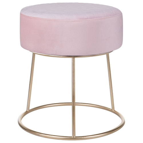 Hocker Pastellrosa Samtstoff Rund 35 cm mit Goldenen Metallbeinen Glamourös Luxuriös Modern Sitzpouf Sitzhocker Ottomane Pouf Fußhocker