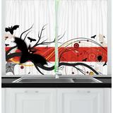 East Urban Home 2 Piece Halloween Spooky Bats & Spiders Swirls Kitchen Curtain Set Polyester | 39 H x 55 W x 2.5 D in | Wayfair