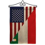 Breeze Decor American Italian Friendship 2-Sided Burlap 19 x 13 in. Flag Set in Black/Brown/Red | 18.5 H x 13 W x 0.1 D in | Wayfair