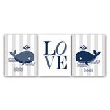 Harriet Bee Elberta Whale Nursery 'Love' Paper Print Set of 3 Paper in Blue | 10 H x 8 W x 0.25 D in | Wayfair FF17A6548F864A418B0E23024CDBFEC4