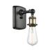 Williston Forge Rithland 1-Light Dimmable Armed Sconce Metal in Black/Yellow | 7 H x 4.5 W x 5.5 D in | Wayfair D9516E5502F644EFB2F3515CC4890674