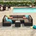 Wade Logan® Ayomikun 7 Piece Sectional Seating Group w/ Cushions Synthetic Wicker/All - Weather Wicker/Wicker/Rattan in Brown | Outdoor Furniture | Wayfair