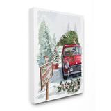 The Holiday Aisle® 'Holiday Fresh Christmas Trees on a Car Truck' Graphic Art Print Canvas/Metal in Green/Red | 40 H x 30 W x 1.5 D in | Wayfair