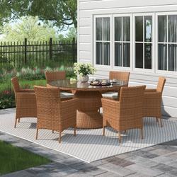 Lark Manor™ Ambroselli Round 6 - Person 60" Long Resin Outdoor Dining Set w/ Cushions Glass in Brown | Wayfair 30014990C8F84845B379AB9141DF5CC9