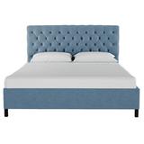 Wildon Home® Misbah Button Tufted Platform Bed Upholstered/Velvet, Polyester in Blue/Brown | 44 H x 41 W x 78 D in | Wayfair