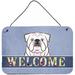 Tucker Murphy Pet™ White English Bulldog Welcome by Denny Knight Graphic Art Plaque Metal in Blue/White | 8 H x 12 W x 0.2 D in | Wayfair