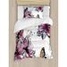 East Urban Home Floral Flower Blooms Botany Bouquets w/ Butterflies Paintbrush Watercolor Print Duvet Cover Set Microfiber in White, Size Twin