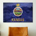 Winston Porter Kansas Flag, Rock City w/ Cracks Graphic Art on Canvas in Green/Indigo/Orange | 8 H x 12 W x 0.75 D in | Wayfair