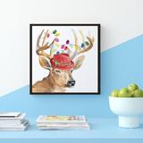 Red Barrel Studio® 'Christmas Light Reindeer Hat' - Watercolor Painting Print Canvas in Brown/Green/Yellow | 31.5 H x 31.5 W x 2 D in | Wayfair