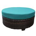 River Brook Round Outdoor Ottoman w/ Cushion Wicker/Rattan in Green/Blue kathy ireland Homes & Gardens by TK Classics | Wayfair KI043B-CTRND-ARUBA