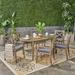 Canora Grey Jim Uhrichsville Outdoor 7 Piece Dining Set w/ Cushions Wood in Brown/White | 30 H x 71 W x 35.5 D in | Wayfair
