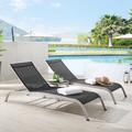 Savannah Outdoor Patio Mesh Chaise Lounge Set w/ Side Table by Modway Metal in Black | 14 H x 25 W x 76.5 D in | Wayfair EEI-4006-BLK-SET