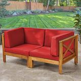 Highland Dunes 60.5" Wide Loveseat w/ Cushions Wood/Natural Hardwoods in Red | 26.5 H x 60.5 W x 30.25 D in | Outdoor Furniture | Wayfair