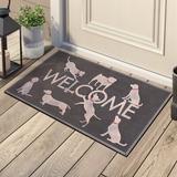 Gracie Oaks Broadview First Impression Dogs Welcome Rubber 30 in. x 18 in. Non-Slip Indoor/Outdoor Door Mat Rubber in Black/Brown | Wayfair