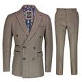 Mens 3 Piece Double Breasted Suit Smart Tailored Fit Vintage Pinstripe Jacket Waistcoat Trouser[SUIT-KYE-BROWN-54]