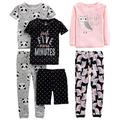 Simple Joys by Carter's Mädchen 6-Piece Snug Fit Cotton Pajama Pyjama-Set, Grau Panda/Rosa Eule/Schwarz Punkte, 4-5 Jahre (3er Pack)