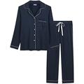 Amorbella Womens Maternity Button Up/Down Long Sleeve Pajama/Pj Set for Hospital(Navy Blue, Large)