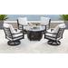 Canora Grey Mhyrren 5 Piece Outdoor Dining Set w/ Cushions & Firepit Metal in Black | 24.5 H x 44 W x 44 D in | Wayfair