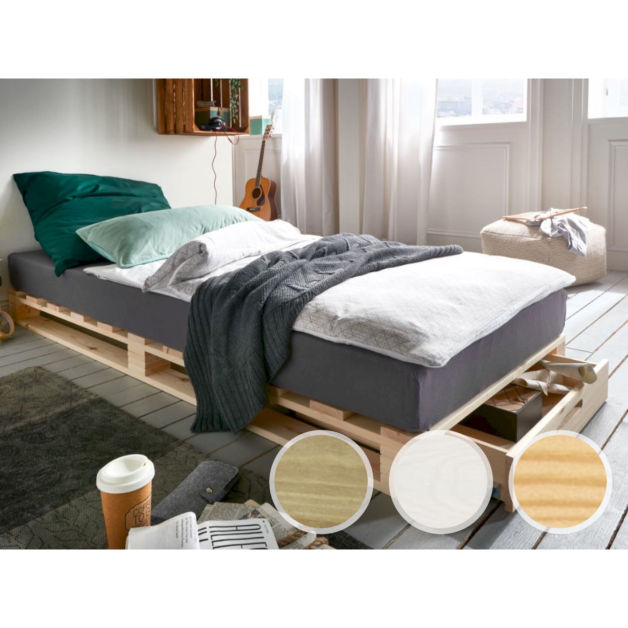 Massivholz »Charly« Palettenbett 90x200 cm / weiss gewachst