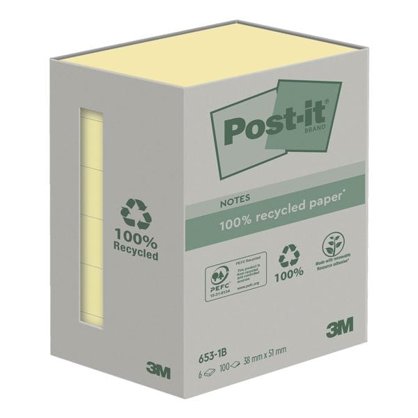 Post-it Notes (Recycle) Haftnotizblock »Recycling Notes 653-1B« 6 Stück 38x51 mm gelb Image