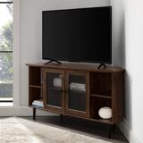 "48"" Simple Glass Door Corner TV Console in Dark Walnut - Walker Edison W48CLCR2DDW"