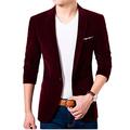 Men's One Button Burgundy Velvet Blazer Peak Lapel Suit Jacket Slim Fit Casual Coat Burgundy 46/40