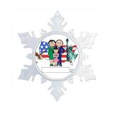 The Holiday Aisle® Personalized Friendly Folks Cartoon Snowflake Patriotic Couple One Girl Christmas Holiday Shaped Ornament Plastic | Wayfair