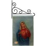 Breeze Decor Sacred Heart Mary Inspirational 2-Sided Burlap 19 x 13 in. Flag Set in Green/Red | 18.5 H x 13 W x 0.1 D in | Wayfair
