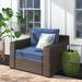 Beachcrest Home™ Humnoke Patio Chair w/ Cushions Wicker/Rattan in Blue/Brown | 28.25 H x 42.25 W x 36 D in | Wayfair