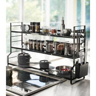 Yamazaki Home Sturdy, Standing Countertop/Stovetop Kitchen Shelf/Kitchen Rack/Spice Shelves, in Black | 18.1 H x 31.1 W x 8.1 D in | Wayfair 3594