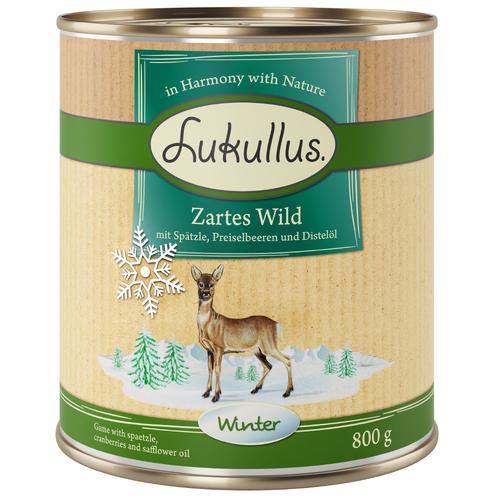 24x800g Winter-Menü: Zartes Wild Lukullus Hundefutter nass