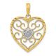 14ct Two tone Gold Filigree Beaded Love Heart Pendant Necklace Cut out and Two color Measures 24.6x19.8mm Wide Jewelry Gifts for Women