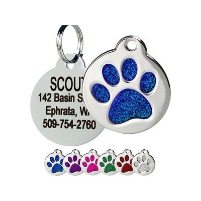 Frisco Stainless Steel Personalized Dog & Cat ID Tag, Paw Print, Blue Glitter, Small
