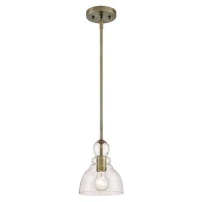 Westinghouse 63565 - 1 Light Antique Brass Clear Seeded Glass Mini Pendant (1Lt Pend AB w/Clr Seed Gls)