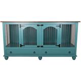 Tucker Murphy Pet™ Stelly Large Double Wide Credenza Pet Crate Wood in Red/Blue | 45 H x 87 W x 31.75 D in | Wayfair