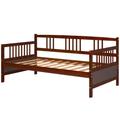 Costway Twin Size Wooden Slats Daybed Bed with Rails-Cherry