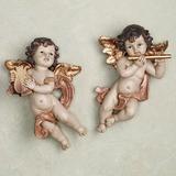 Dulcet Sounds Cherub Wall Plaques Gold Set of Two, Set of Two, Gold