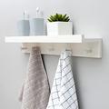 Wall-Mounted Shelf and Hook Bamboo Coat Rack and Hook Rack Upper Floating Shelves for Storage for Hallway Bathroom Living Room Bedroom (White, 61.1 * 12 * 8cm)