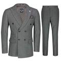 Mens 3 Piece Double Breasted Suit Vintage Chalk Stripe Smart Classic Pinstipes Tailored Fit[SUIT-TERRY-GREY-50,Grey,50]